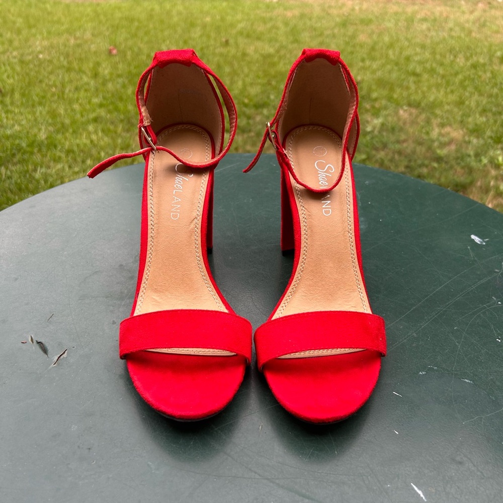 Red Open Toe Chunky Heel